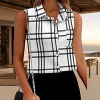 Women's Polo-neck Sleeveless Striped Shirt