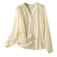 Womens Long Sleeve V Neck Loose Fit Button Up Shirt