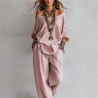 Women's Casual Loose Top And Wide-Leg Pants Set