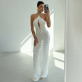 Neck-strap Lace-up Hollow-out Dress For Women