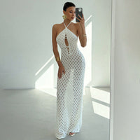 Neck-strap Lace-up Hollow-out Dress For Women