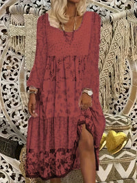 Long-sleeve Printed New Round-neck Dress For Women