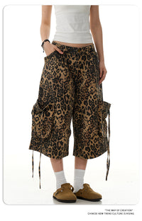11KN American Vintage Leopard Print Loose Straight Cropped Pants
