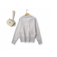 Winter Batwing Sleeve Polo Shirt V-neck Long Sleeve Wool Blended Sweater For Women