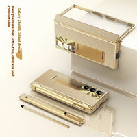 All-inclusive Electroplating Plain Leather Double Hinge Phone Case Hard Case With Pen Slot