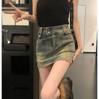 Womens Stretch High-Waisted Vintage Denim Skirt