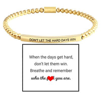 Stainless Steel Mens And Womens Elbow-Style Chain Bracelet With Engraved Gold Beads