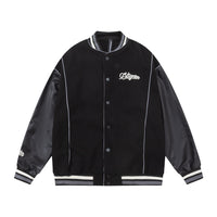 Towel Embroidered Rugby Pattern Leather Sleeve Stitching Jacket Coat