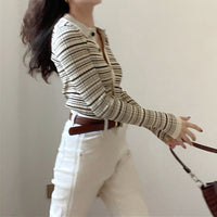 Single-breasted Sweater Contrast Color Striped Dinified Sweater Cardigan