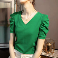 Retro Pleated Puff Sleeve Top For Women