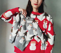 Jacquard Snowman Christmas Tree Parent-child Pullover
