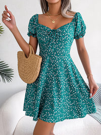 Women   Casual Bell Sleeve Drawstring Tie Flowy Floral Print Dress