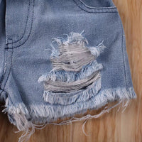 Children's Light Purple Printed Suspender Denim Shorts Suit