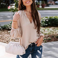 SpringAutumn V Neck Solid Color Long Sleeve Shirt