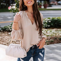 SpringAutumn V Neck Solid Color Long Sleeve Shirt