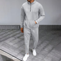 Turtleneck Half Zip Pocket Long Sleeve Sweater Trousers Casual Suit