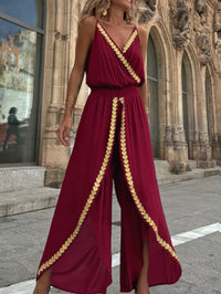 Gold Ribbon Trim Waist Trimming Loose Suspender Jumpsuit