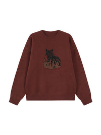 Cartoon Printed Round Neck Loose Long Sleeves Knitted Sweater