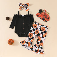 Women's Off-shoulder Romper Printed Flared Pants Three-piece Set