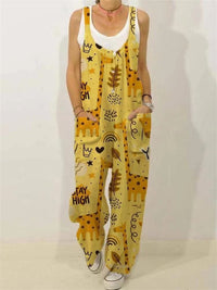 Women's Animal Floral Botanical Print Casual Sleeveless Loose Jumpsuit