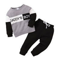 Long Sleeve Letter Print Top Solid Color Trousers Two-piece Set