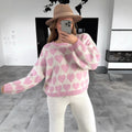 Heart Jacquard Color Contrast Short Knitted Valentine's Day Sweater