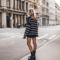 Striped See-through Loose Long Sleeve Casual Sweater Top