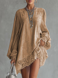 Bestselling Solid Color Lace-trimmed Dress