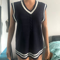 Women's Waistcoat V-neck Striped Stitching Casual Knitted Sweater