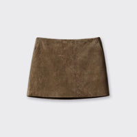 Distressed Sheepskin Suede Simple Sheath Skirt
