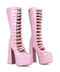 High-heeled Strap-decorated Platform Chunky-heel Plus-size Womens Over-the-knee Sandals