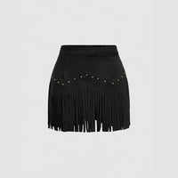 Womens Retro Rivet Tassel Mini Skirt