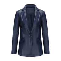 Single Button Commute Leisure Solid Color Leather Coat
