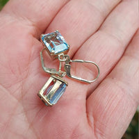 Beautiful Style 14K Gold Sea Blue Diamond Earrings