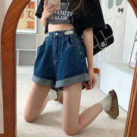 Women's Retro Loose And Thin Curly Denim Shorts