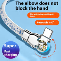 Double Bend Rotating Blue And White Porcelain Type-c Fast Charge Data Cable