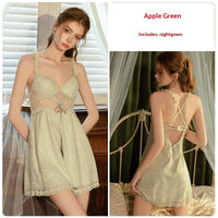 Waist-Cinching Lace-Up Backless Seductive Camisole Nightgown Robe Set