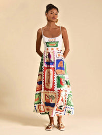 Printed Bohemian Womens Printed Woven Slip Dress With Thin Straps