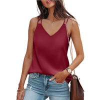 New Solid-color V-neck Camisole Loose-fit T-shirt