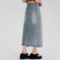 Retro Light-blue Figure-flattering A-line Skirt