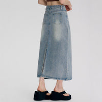 Retro Light-blue Figure-flattering A-line Skirt