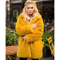 Stand-up Collar Winter Faux Fur Coat Mid-length