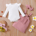 Ins Popular Pure Cotton Sunken Stripe Suspender Skirt Romper Three-piece Set