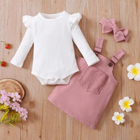 Ins Popular Pure Cotton Sunken Stripe Suspender Skirt Romper Three-piece Set