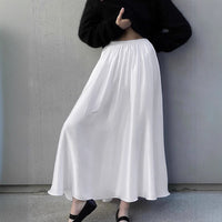 White Satin Draped High-waisted Midi Skirt