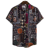 African Ethnic Style Dark Flower Series Plus Size Linen Top