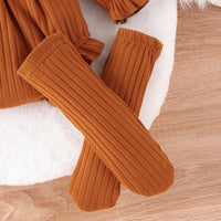 Girls Fashion Simple Sunken Stripe Long Sleeve Bowknot Siamese Triangle Romper With Long Socks