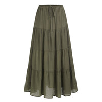 High-waisted Elastic-waist Tie-closure Loose-fit Patchwork Skirt