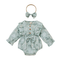 Girl's Long Sleeve Sweet Cute Three-color Cotton Jacquard Flounced Sleeve Triangle Rompers
