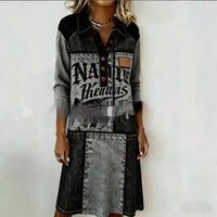 Womens Crew-Neck Pocketed Fashionable Elegant Contrast-Piece Joint Dress